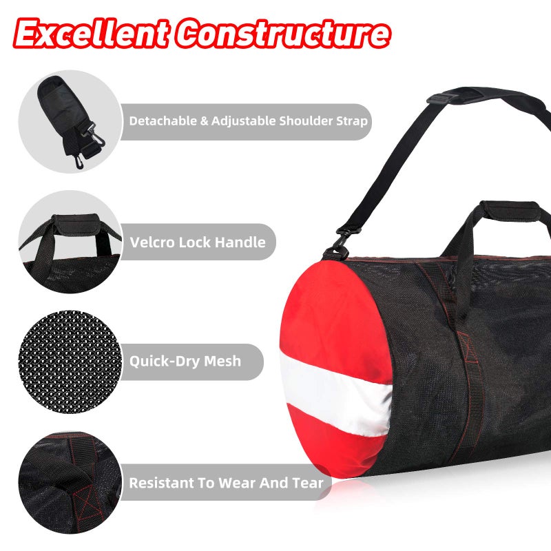 Seafard Mesh Dive Duffel Bag, Extra Large Sport Beach Bags with Adjustable Shoulder Strap, Totes and Zipper for Gym Gear, Sports Balls, Scuba Gear, Snorkeling, Diving, Rafting, and Water Sports Black - Image 3
